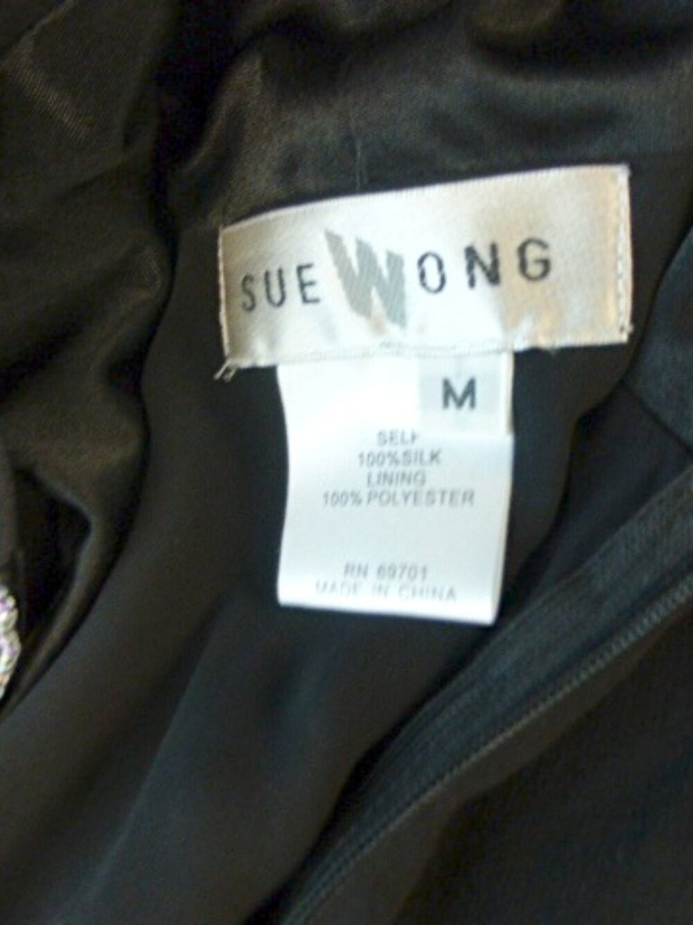 SUE WONG SILK beaded Bustier black pink mini dress M - Picture 5 of 5